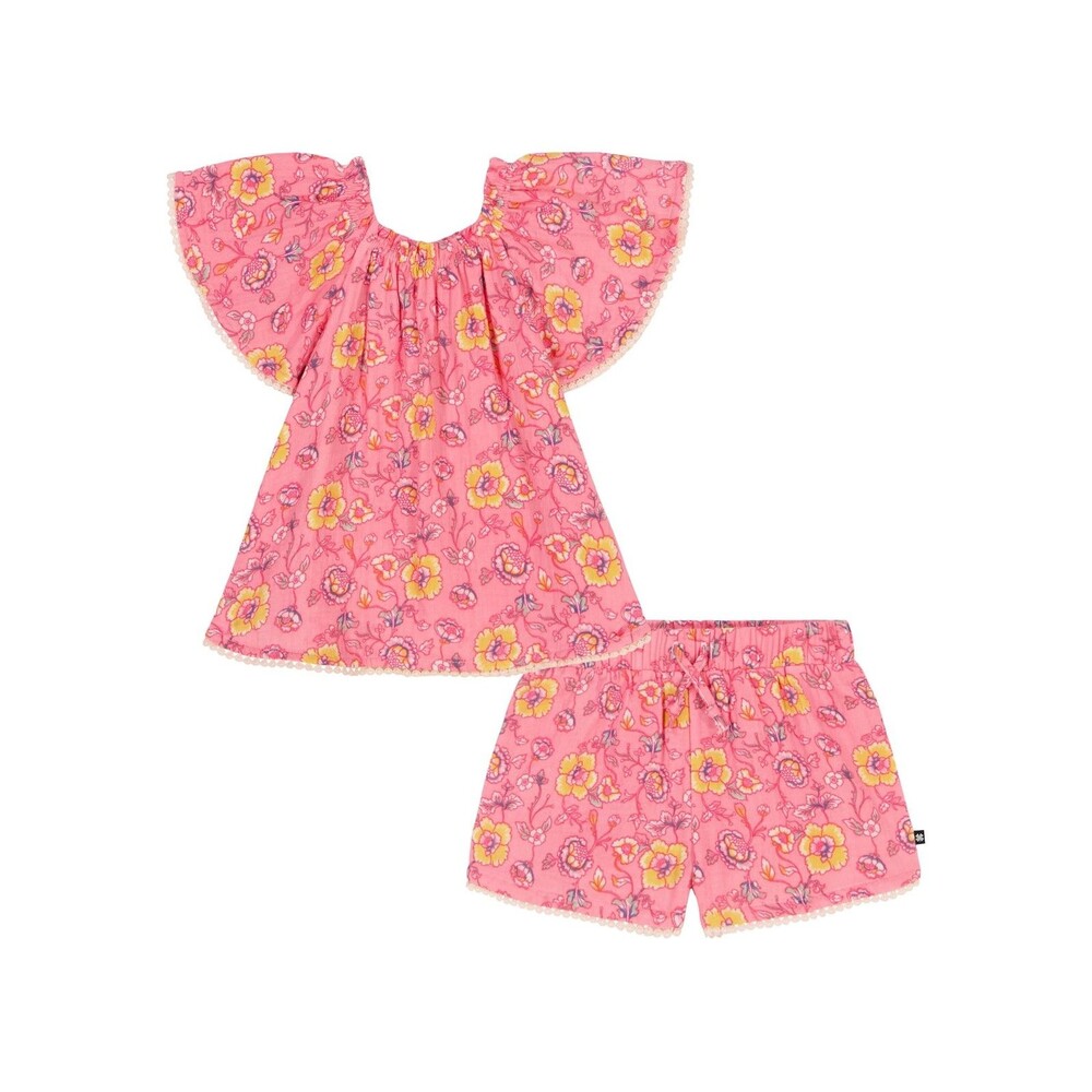 Lucky Brand Baby Girls 2pc Short Set Pink Floral Top & Shorts 12 Mos NWT